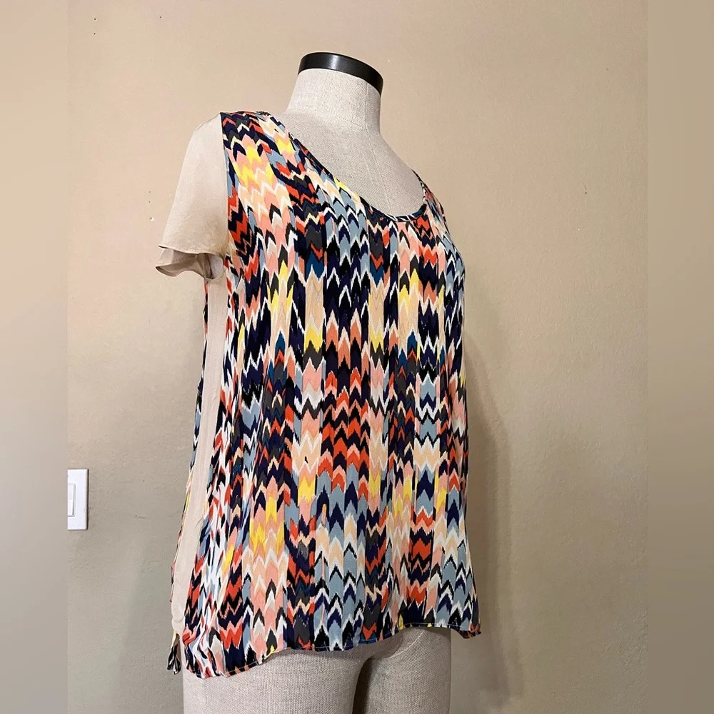Women’s Anthropologie Maeve multi colored sheer business casual top art to‎ wear